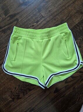 Women's Halfheart Neon Green Athletic Shorts with Contrast Trim & Zipper Pockets